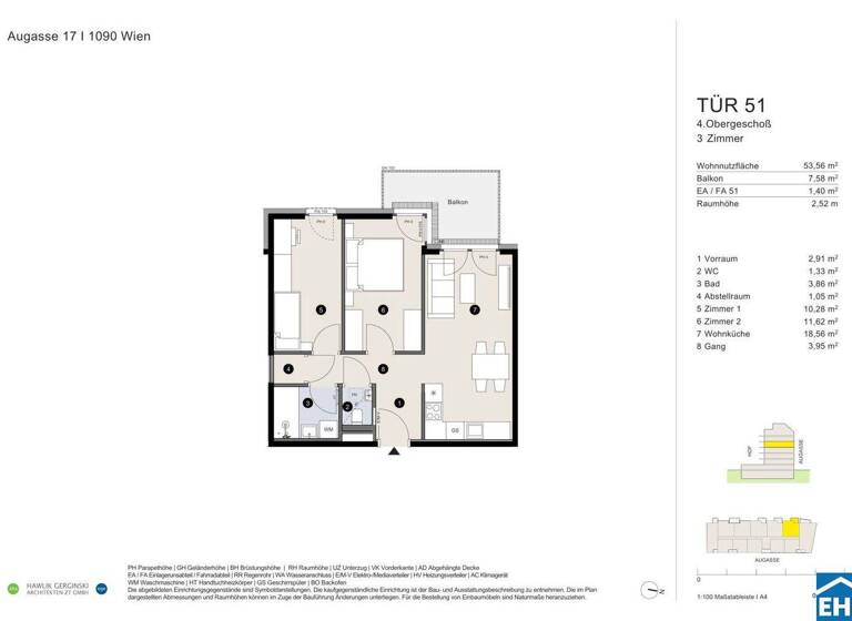 Wohnung zum Kauf - Erstbezug 544.700 € 3 Zimmer 53,6 m² 4. Geschoss Augasse Wien 1090