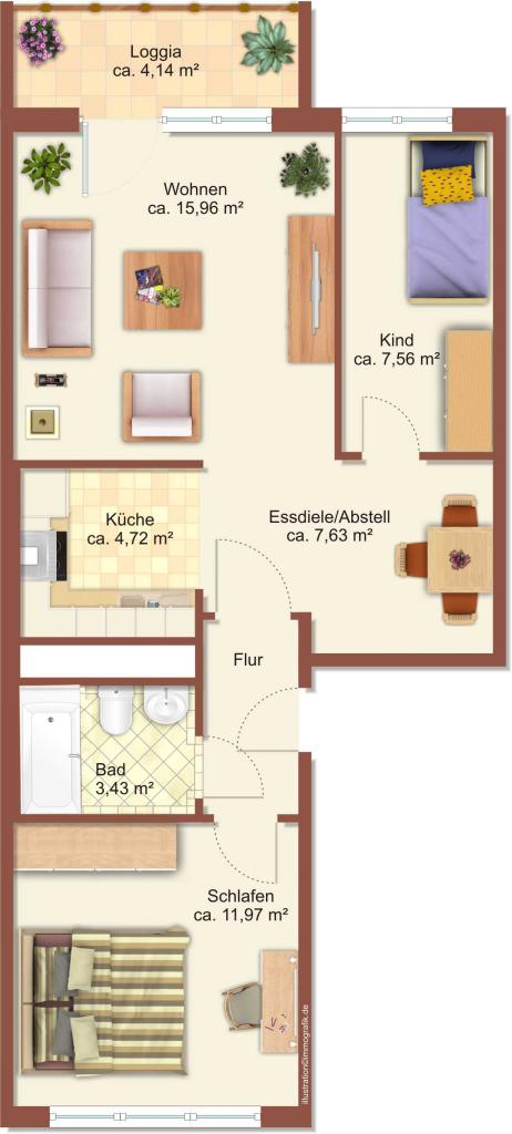 Wohnung zur Miete 309 € 3 Zimmer 56,3 m²<br/>Wohnfläche 1.<br/>Geschoss Friedrich-Hähnel-Straße 29 Helbersdorf 612 Chemnitz 09120