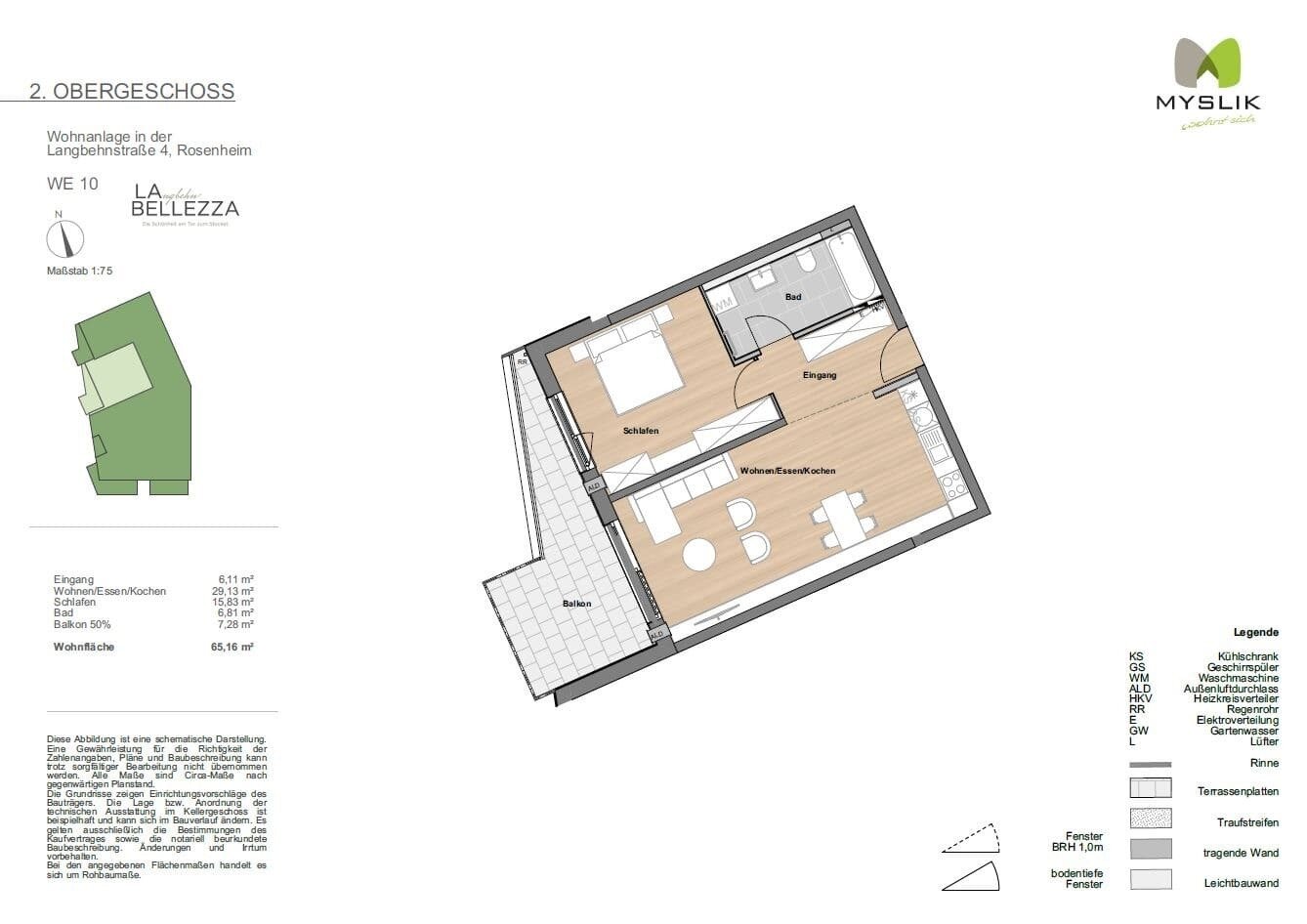 Wohnung zum Kauf provisionsfrei 584.000 € 2 Zimmer 65,2 m²<br/>Wohnfläche 2.<br/>Geschoss Rosenheim 83022