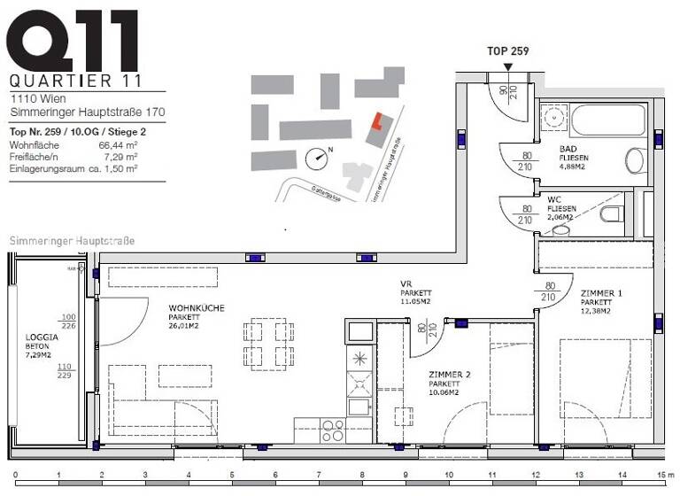 Wohnung zur Miete 944 € 3 Zimmer 66,4 m² 10. Geschoss Simmeringer Hauptstr. 170 Wien 1110