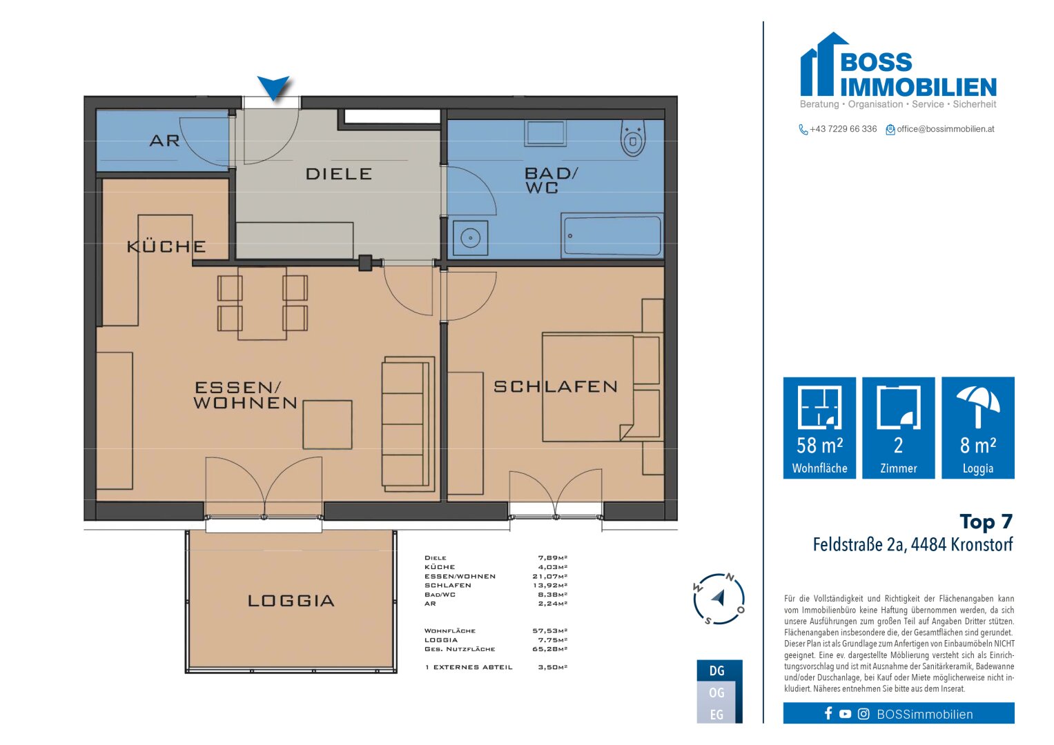 Wohnung zur Miete 530 € 2 Zimmer 57,5 m²<br/>Wohnfläche 2.<br/>Geschoss 01.01.2025<br/>Verfügbarkeit Feldstraße 2a Kronstorf 4484