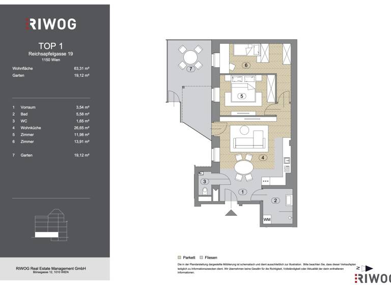 Wohnung zum Kauf 330.890 € 3 Zimmer 63,3 m² EG Wien 1150