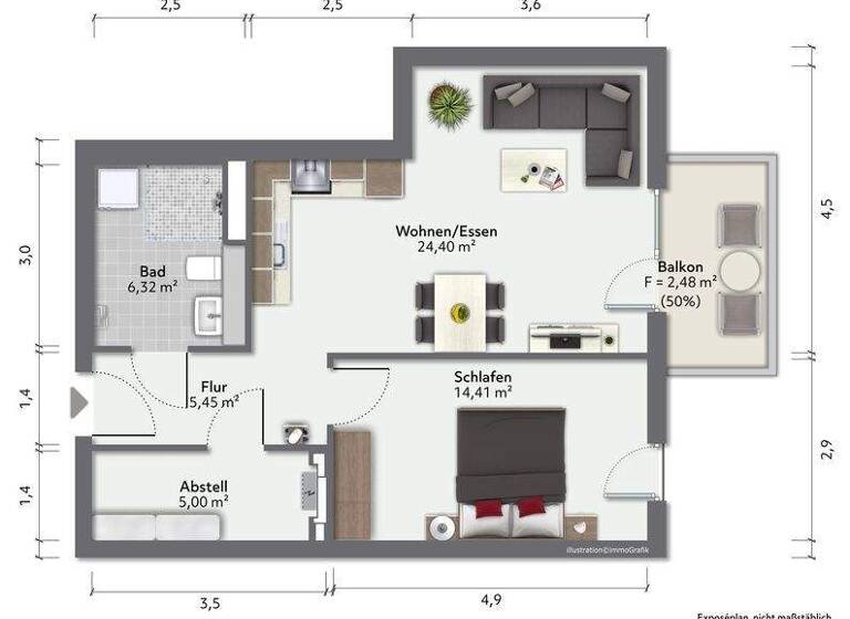 Wohnung zur Miete 871 € 2 Zimmer 58,4 m² 1. Geschoss frei ab 01.03.2026 Annenstraße 9 Nördliche Mühlenvorstadt Greifswald 17489