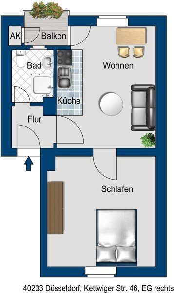 Wohnung zur Miete 496,80 € 1 Zimmer 40 m²<br/>Wohnfläche 11.11.2024<br/>Verfügbarkeit Kettwiger Str. 46 Flingern - Süd Düsseldorf 40233