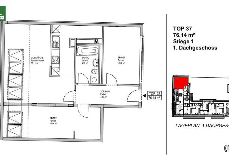 Wohnung zur Miete 1.030 € 3 Zimmer 76,1 m² Innstraße 23 Wien 1200