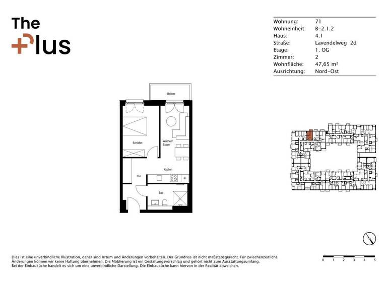 Wohnung zur Miete 630 € 2 Zimmer 47,7 m² 1. Geschoss Lavendelweg 2d Steimker Berg Wolfsburg 38446