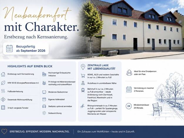 Wohnung zur Miete 970 € 2 Zimmer 61 m² EG frei ab 01.10.2026 Magdalenenstraße 1 Gernsheim 64579