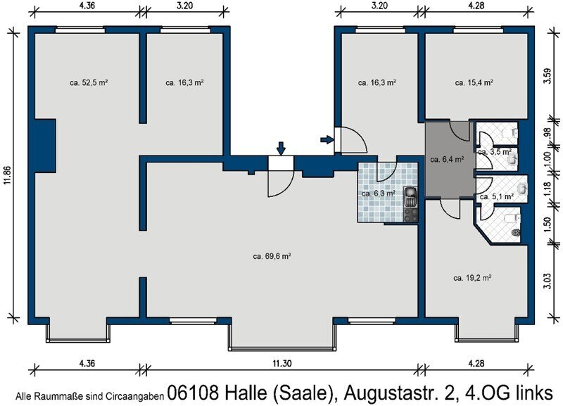 Bürofläche zur Miete provisionsfrei 1.300 € 1 Zimmer 210,9 m²<br/>Bürofläche Augustastr. 2 Nördliche Innenstadt Halle (Saale) 06108