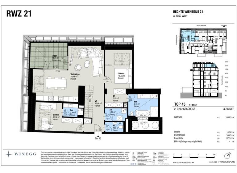 Wohnung zum Kauf - Erstbezug 2.190.000 € 3 Zimmer 108,9 m² 5. Geschoss Rechte Wienzeile 21 Wien 1040