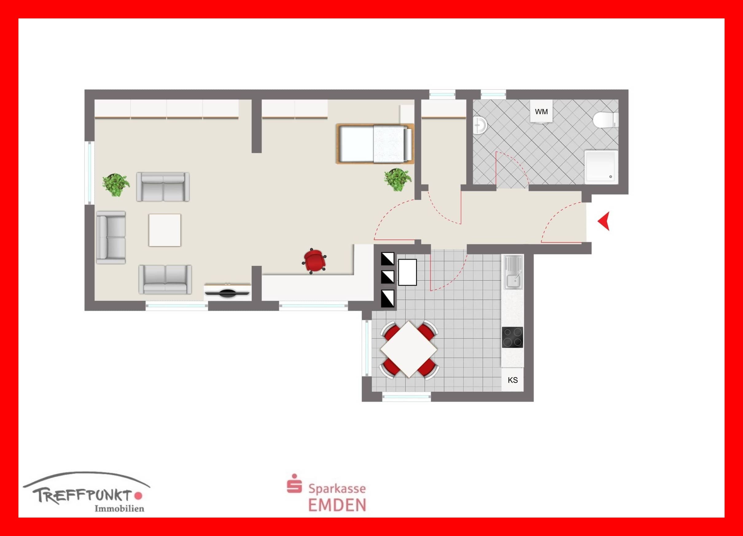 Wohnung zum Kauf 137.000 € 2 Zimmer 59 m²<br/>Wohnfläche 2.<br/>Geschoss ab sofort<br/>Verfügbarkeit Stadtzentrum Emden 26721