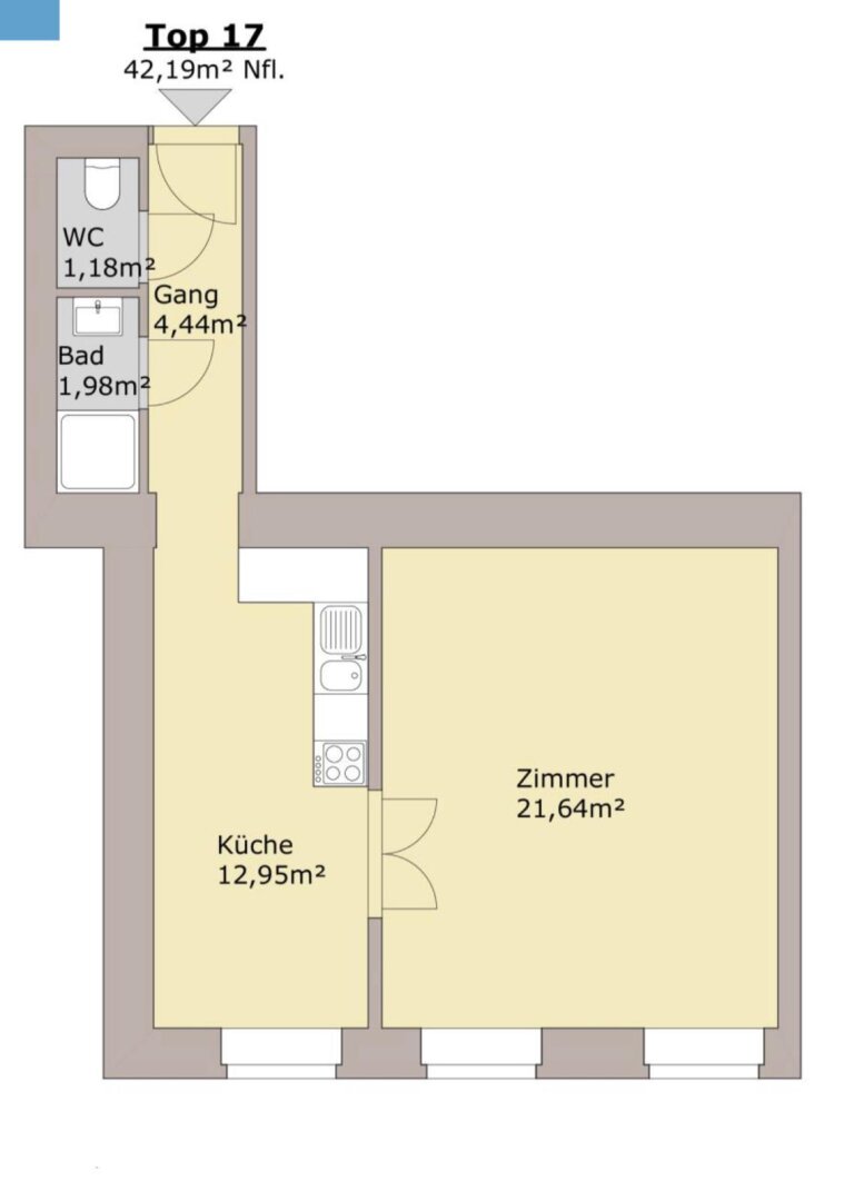 Wohnung zum Kauf 348.900 € 2 Zimmer 42,2 m²<br/>Wohnfläche 2.<br/>Geschoss Wien 1040