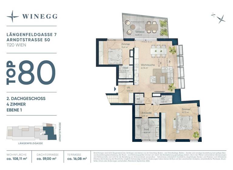 Wohnung zum Kauf - Erstbezug 1.111.500 € 4 Zimmer 108,1 m² 7. Geschoss Arndtstraße 50 Wien 1120