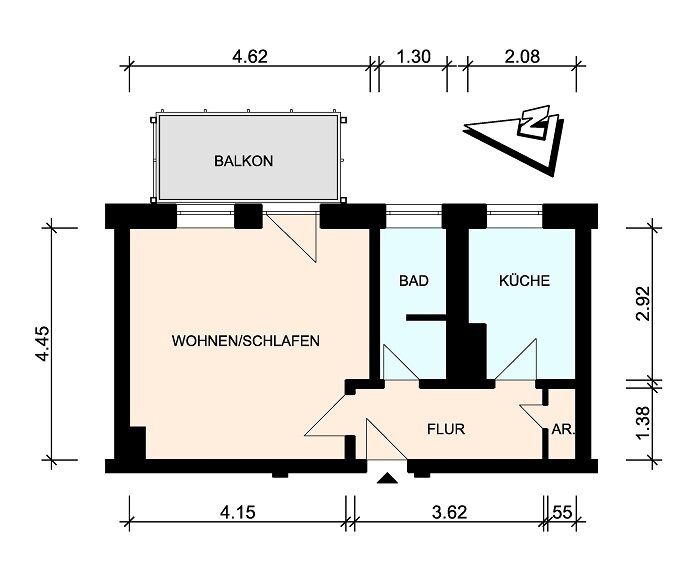 Wohnung zur Miete 271 € 1 Zimmer 38,1 m²<br/>Wohnfläche 2.<br/>Geschoss 16.02.2025<br/>Verfügbarkeit Hagenower Str. 23 Gartenstadt Schwerin 19061