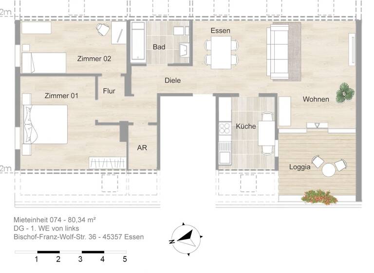 Wohnung zur Miete 844 € 3 Zimmer 80,3 m² 2. Geschoss Bischof-Franz-Wolf-Str. 36 Gerschede Essen 45357