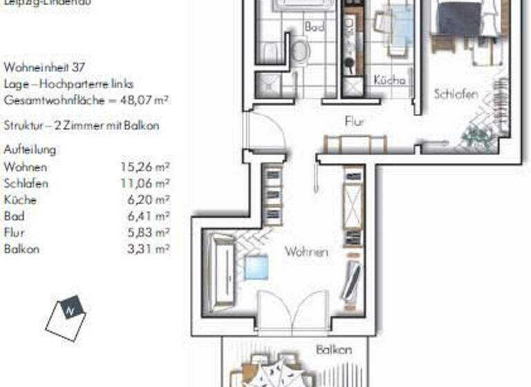 Wohnung zum Kauf provisionsfrei 139.000 € 2 Zimmer 48,1 m²<br/>Wohnfläche EG<br/>Geschoss Dr.-Hermann-Duncker-Straße 29 Neulindenau Leipzig 04179
