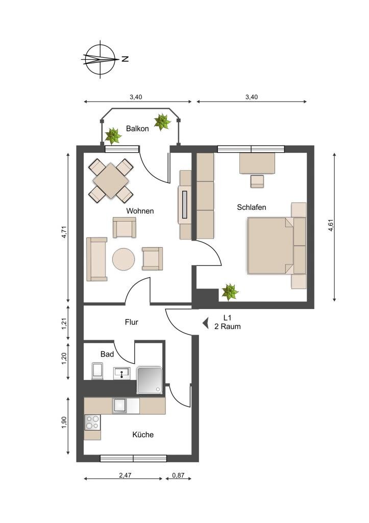 Wohnung zur Miete 355 € 2 Zimmer 50,8 m²<br/>Wohnfläche 1.<br/>Geschoss Fröbelstraße 30 Spielhagensiedlung Magdeburg 39110