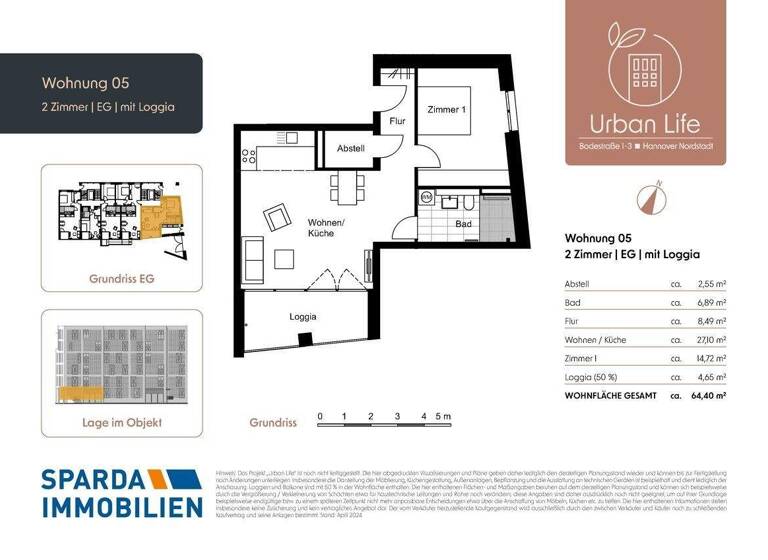 Wohnung zum Kauf - Erstbezug provisionsfrei 349.000 € 2 Zimmer 64,4 m² Bodestraße 1-3 Nordstadt Hannover-Nordstadt 30167