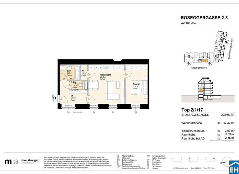 Wohnung zum Kauf - Erstbezug 269.700 € 2 Zimmer 47,4 m² 2. Geschoss Roseggergasse Wien 1160