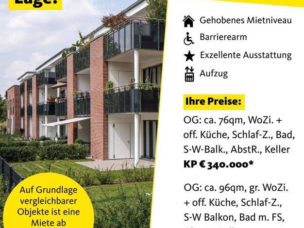 Wohnung zum Kauf - Neubau provisionsfrei 340.000 € 2 Zimmer 76,3 m² 1. Geschoss An der Schlossmühle 12 Heessen Hamm-Heessen 59073
