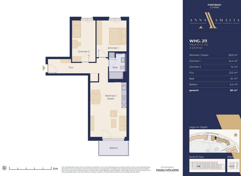 Wohnung zur Miete 920 € 3 Zimmer 80 m² 2. Geschoss frei ab sofort Nordvorstadt Weimar 99423
