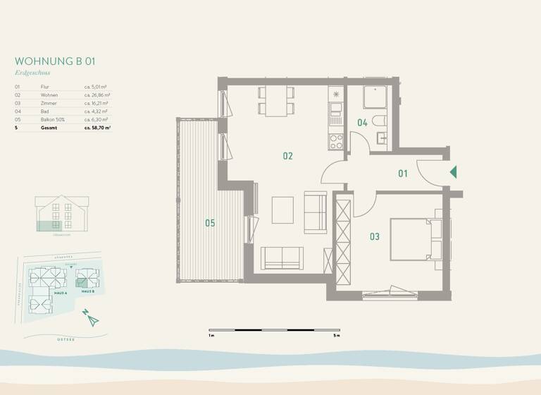 Wohnung zum Kauf provisionsfrei 380.000 € 2 Zimmer 58,7 m²<br/>Wohnfläche Pelzerhaken Neustadt in Holstein 23730