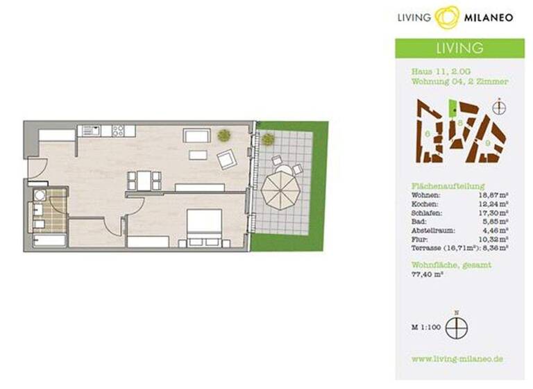 Terrassenwohnung zur Miete 1.280 € 2 Zimmer 77,4 m² 2. Geschoss frei ab 01.05.2026 Wolframstraße 39 Nord Stuttgart 70191