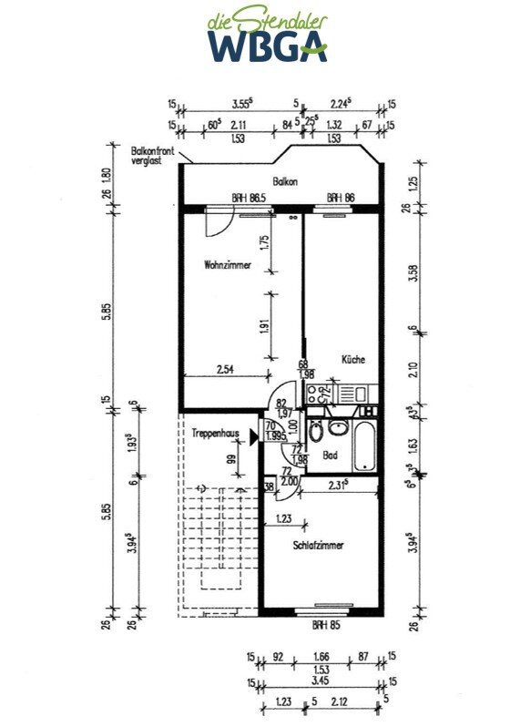 Wohnung zur Miete 350 € 2 Zimmer 57,1 m²<br/>Wohnfläche 5.<br/>Geschoss Stadtseeallee 92 Stendal Stendal 39576