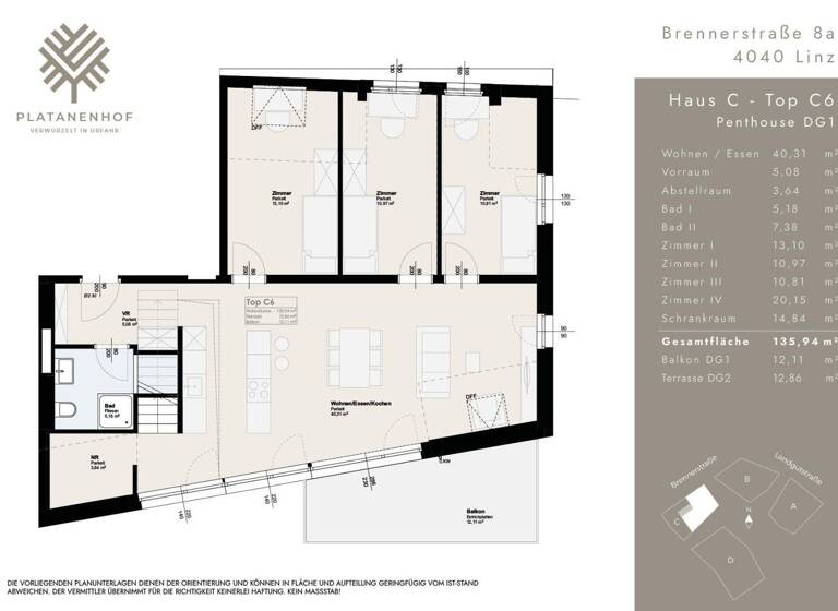 Wohnung zum Kauf - Erstbezug 947.000 € 5 Zimmer 135,9 m² Brennerstraße 8a Urfahr Linz 4040