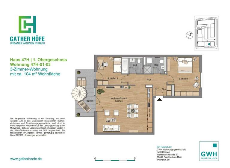 Wohnung zur Miete 1.446 € 3 Zimmer 97,2 m² 1. Geschoss frei ab 01.07.2026 Am Gatherhof 47H Rath Düsseldorf 40472