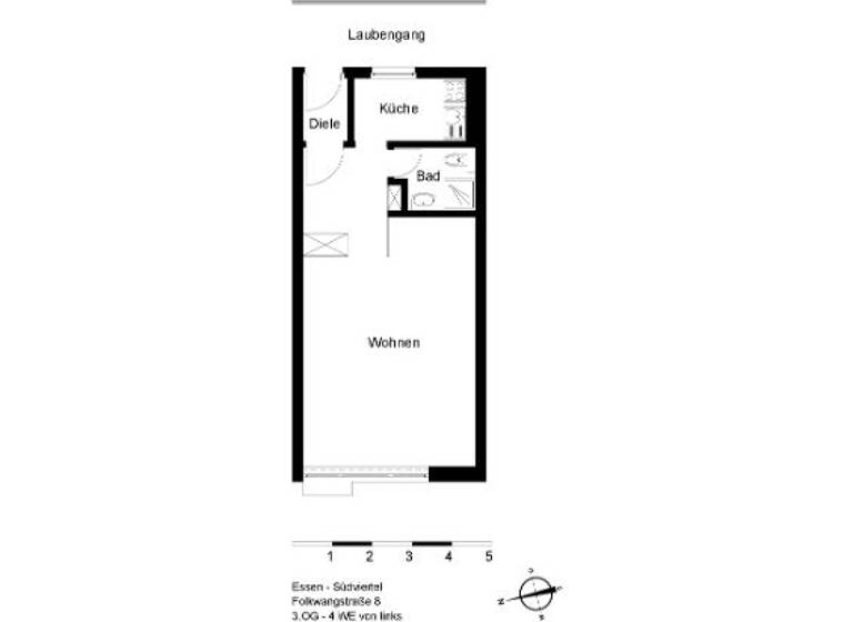 Studio zur Miete 465 € 1 Zimmer 40,1 m² 3. Geschoss frei ab 16.04.2026 Folkwangstr. 8 Südviertel Essen 45128