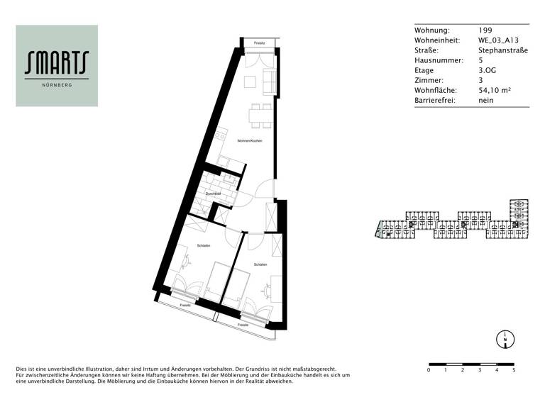 Wohnung zur Miete 840 € 3 Zimmer 54,1 m²<br/>Wohnfläche 3.<br/>Geschoss Stephanstraße 5 St Peter Nürnberg 90478