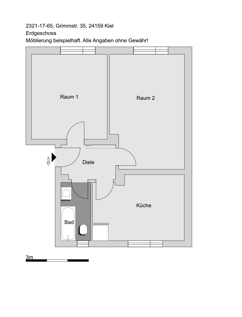 Wohnung zur Miete 630 € 2 Zimmer 55,8 m²<br/>Wohnfläche EG<br/>Geschoss 16.03.2025<br/>Verfügbarkeit Grimmstr. 35 Holtenau Bezirk 1 Kiel 24159