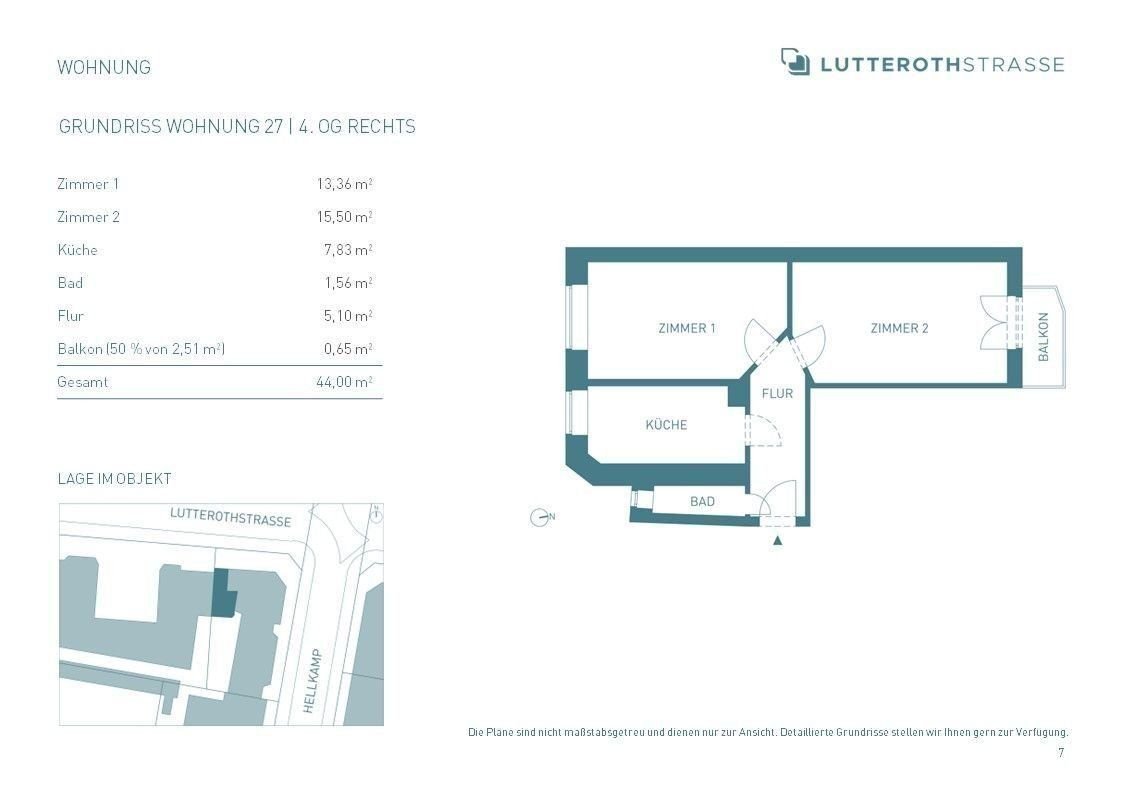 Wohnung zum Kauf provisionsfrei 315.000 € 2 Zimmer 44 m²<br/>Wohnfläche 4.<br/>Geschoss ab sofort<br/>Verfügbarkeit Lutterothstraße 61 Eimsbüttel Hamburg 20255