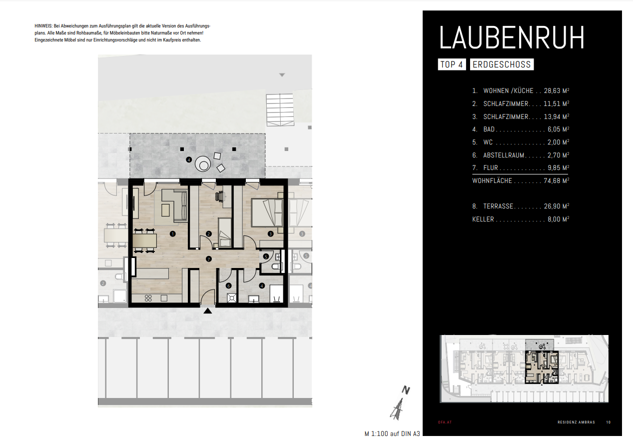 Terrassenwohnung zur Miete 2.062 € 3 Zimmer 74,7 m²<br/>Wohnfläche ab sofort<br/>Verfügbarkeit Aldranser Straße 11 Amras Innsbruck 6020