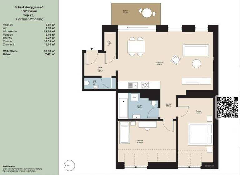 Wohnung zum Kauf 773.000 € 3 Zimmer 94,3 m² Schrotzbergstraße 1 Wien 1020