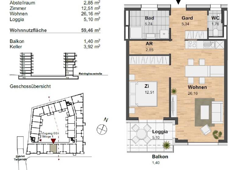 Wohnung zur Miete 654 € 2 Zimmer 54,4 m² 4. Geschoss frei ab 01.04.2026 Reininghausstraße 10 Eggenberg Graz 8020