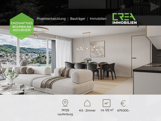 Wohnung zum Kauf - Neubau provisionsfrei 679.000 € 4,5 Zimmer 122,1 m² EG frei ab sofort Säckinger Straße 9 Laufenburg Laufenburg (Baden) 79725