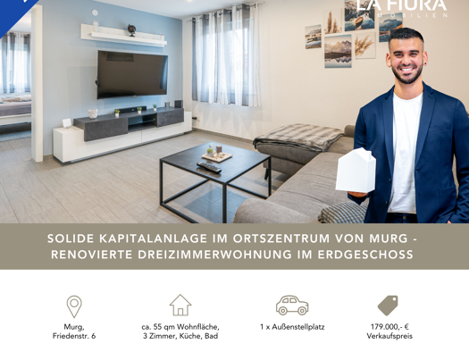 Wohnung zum Kauf 179.000 € 3 Zimmer 54,7 m² Friedenstraße 6 Murg 79730