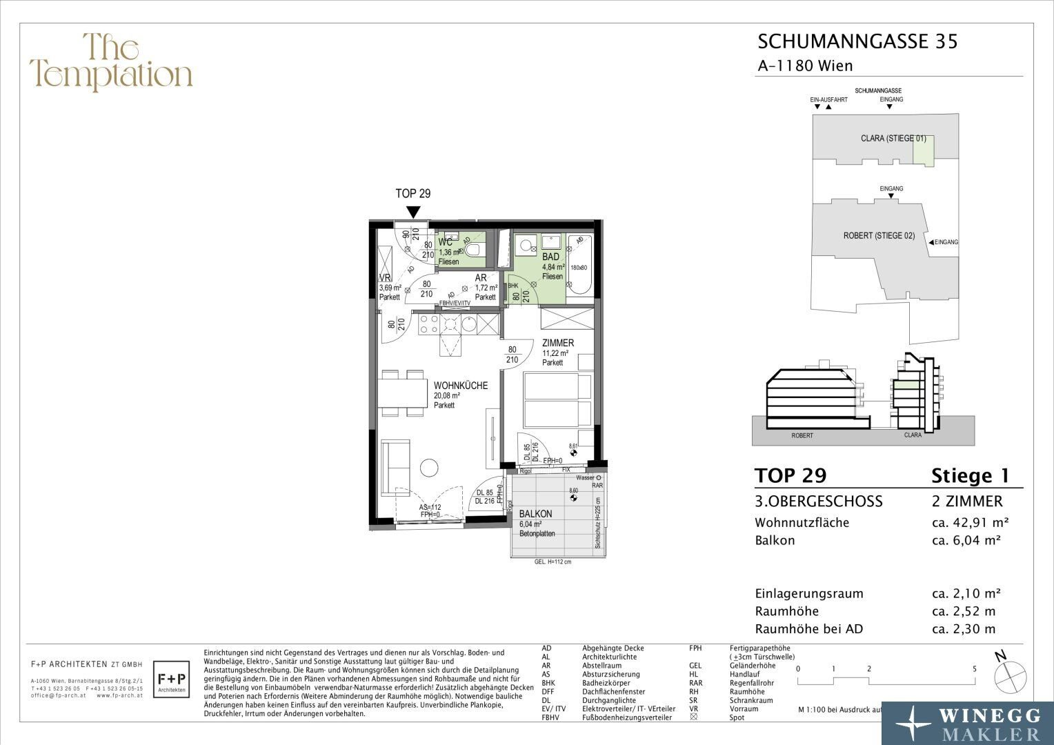 Wohnung zum Kauf 378.500 € 2 Zimmer 42,9 m²<br/>Wohnfläche 3.<br/>Geschoss Schumanngasse 35 Wien 1180