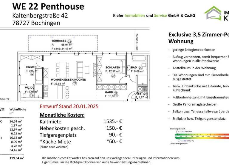 Wohnung zur Miete 1.450 € 3 Zimmer 120 m² Kaltenbergstraße 42 Bochingen Oberndorf am Neckar 78727