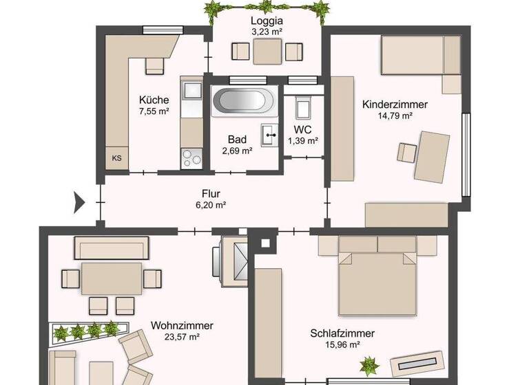 Wohnung zum Kauf 249.000 € 3 Zimmer 73,8 m² 1. Geschoss Münster Stuttgart / Münster 70376