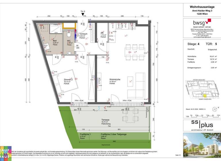 Wohnung zum Kauf - Erstbezug provisionsfrei 313.999 € 2 Zimmer 63,4 m² EG Anni-Haider-Weg 3 Wien 1220