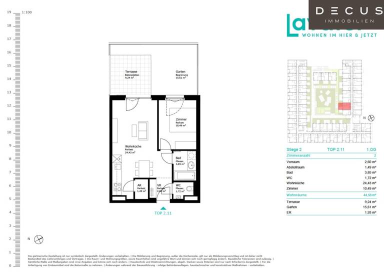 Wohnung zur Miete 704 € 2 Zimmer 44,6 m² 1. Geschoss Wien 1220