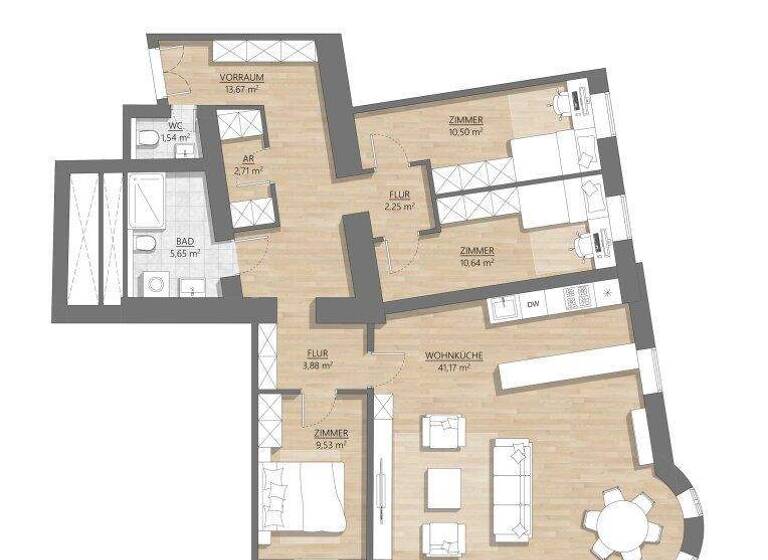 WG-Zimmer zum Kauf - Erstbezug 745.000 € 4 Zimmer 101,5 m² 3. Geschoss Am Hundsturm Wien 1050