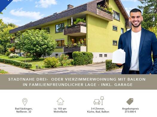 Wohnung zum Kauf 273.000 € 4 Zimmer 102,5 m² 1. Geschoss Neßlerstraße 32 Bad Säckingen Bad Säckingen 79713