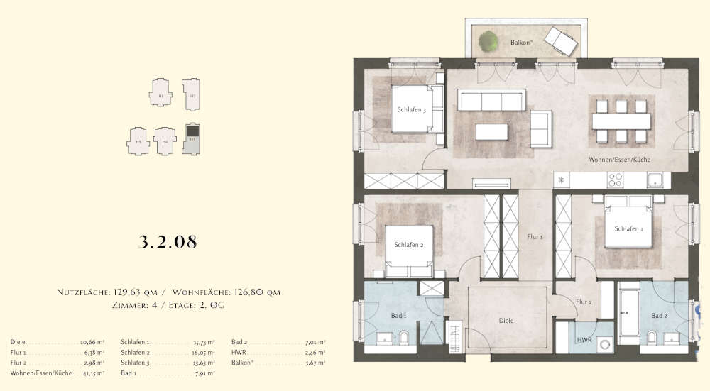 Wohnung zum Kauf 978.155 € 4 Zimmer 126,8 m²<br/>Wohnfläche 2.<br/>Geschoss Bornstedt Potsdam 14469