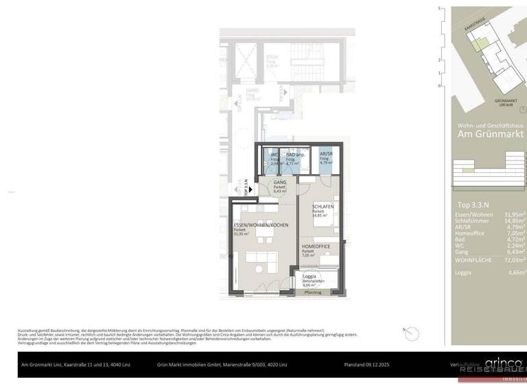 Wohnung zum Kauf - Erstbezug 538.287 € 3,5 Zimmer 72 m² 3. Geschoss Kaarstraße 11 und 13 Urfahr Linz 4040