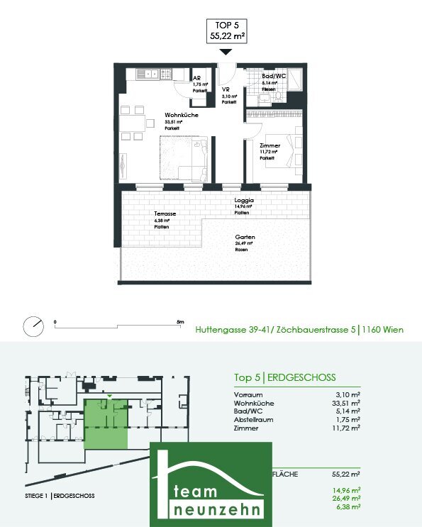 Wohnung zur Miete 859 € 2 Zimmer 55,2 m²<br/>Wohnfläche EG<br/>Geschoss 01.12.2024<br/>Verfügbarkeit Huttengasse 39-41 Wien 1160