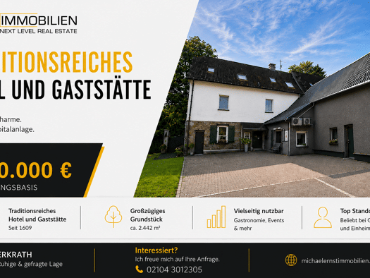 Hotel zum Kauf als Kapitalanlage geeignet 1.800.000 € 14 Zimmer 265 m² 2.442 m² Grundstück Hochdahl Erkrath 40699