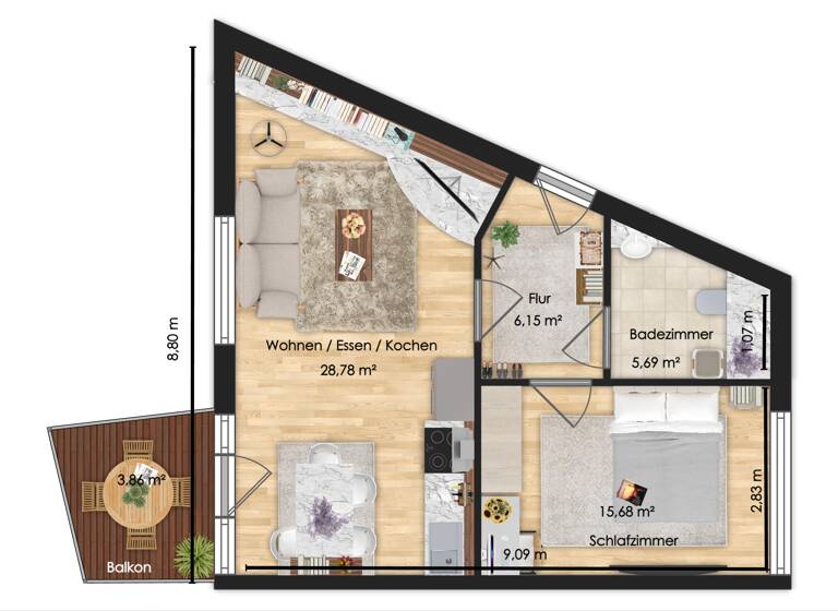 Wohnung zum Kauf 279.000 € 2 Zimmer 59,1 m²<br/>Wohnfläche EG<br/>Geschoss Unterbach Düsseldorf 40627